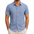 Camicia da uomo L in cotone azzurro a maniche corte con taschino stile casual