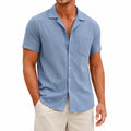Camicia da uomo L in tessuto testurizzato azzurro a maniche corte stile casual