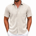 Camicia da uomo L in lino beige a maniche corte stile casual