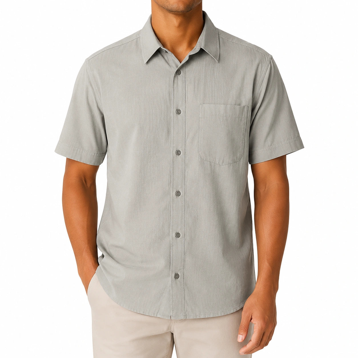 Camicia uomo taglia L in tessuto leggero grigio a maniche corte stile casual