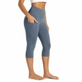 Leggings capri donna M in tessuto elasticizzato blu ardesia con tasca laterale per fitness