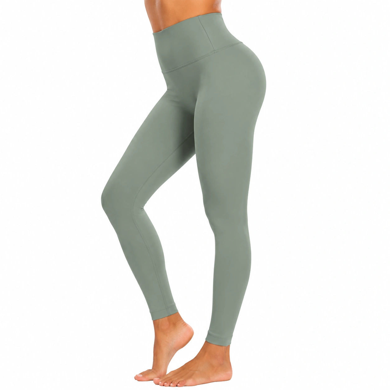 Leggings donna taglia M in tessuto elasticizzato verde salvia a vita alta per fitness e yoga