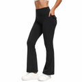 Pantaloni donna taglia S neri in tessuto elasticizzato a vita alta con tasca laterale e gamba svasata