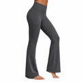 Pantaloni da donna taglia S in tessuto elasticizzato grigio scuro a vita alta svasati