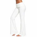 Pantaloni donna taglia S in tessuto elasticizzato bianco a vita alta svasati