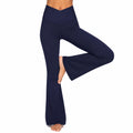 Leggings yoga donna taglia M in tessuto elasticizzato blu navy a vita alta con gamba svasata