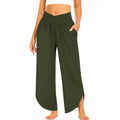 Pantaloni donna M verde oliva a gamba ampia con spacchi laterali
