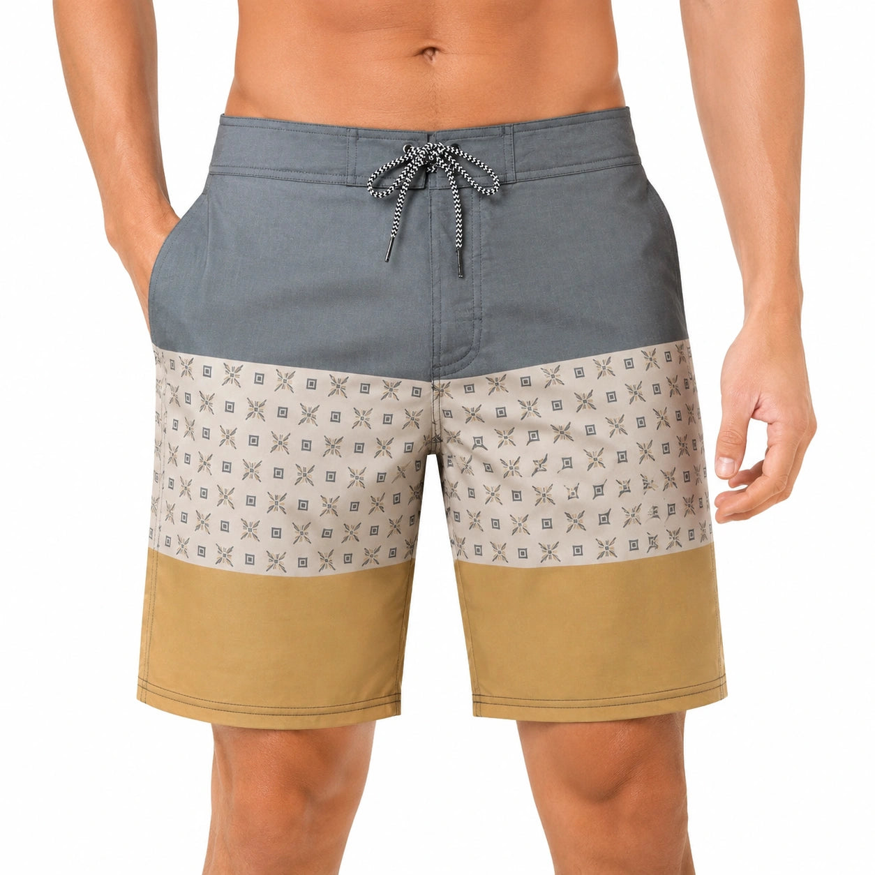 Costume da bagno uomo taglia M multicolore con coulisse e stampa geometrica