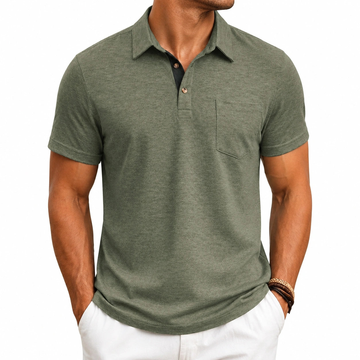 Polo uomo taglia M in tessuto verde oliva a maniche corte stile casual