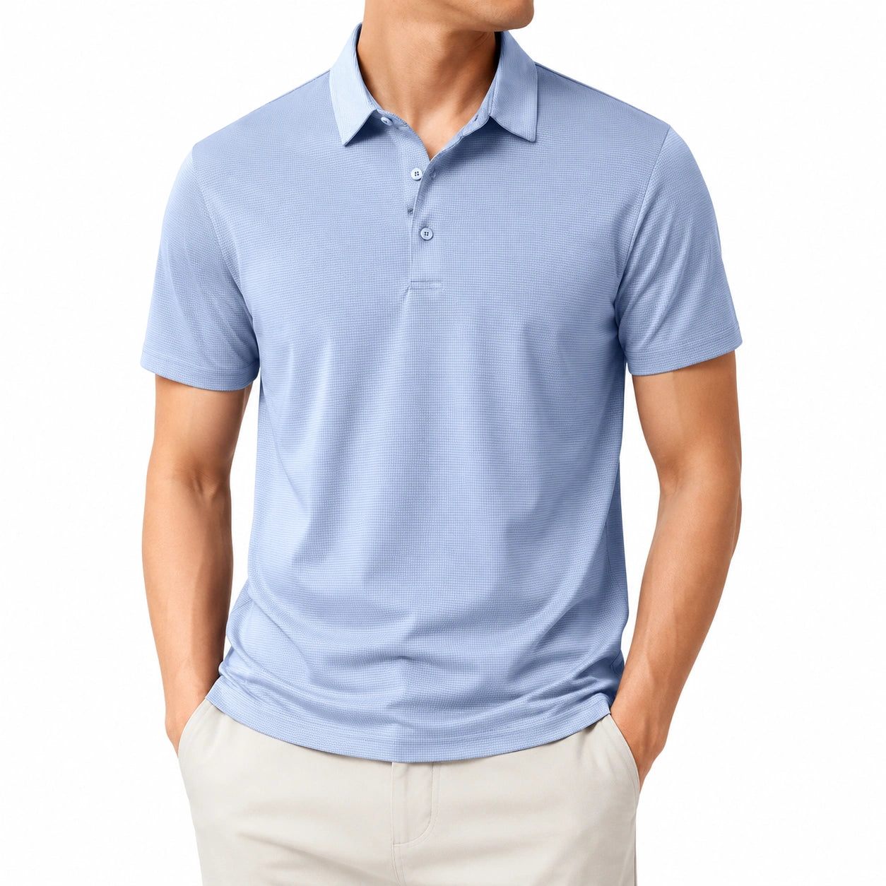 Polo uomo taglia L azzurro chiaro a maniche corte in tessuto testurizzato stile casual