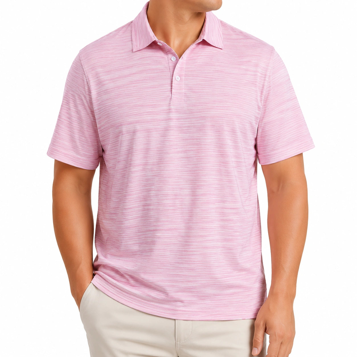 Polo uomo L in tessuto rosa mélange a maniche corte con colletto