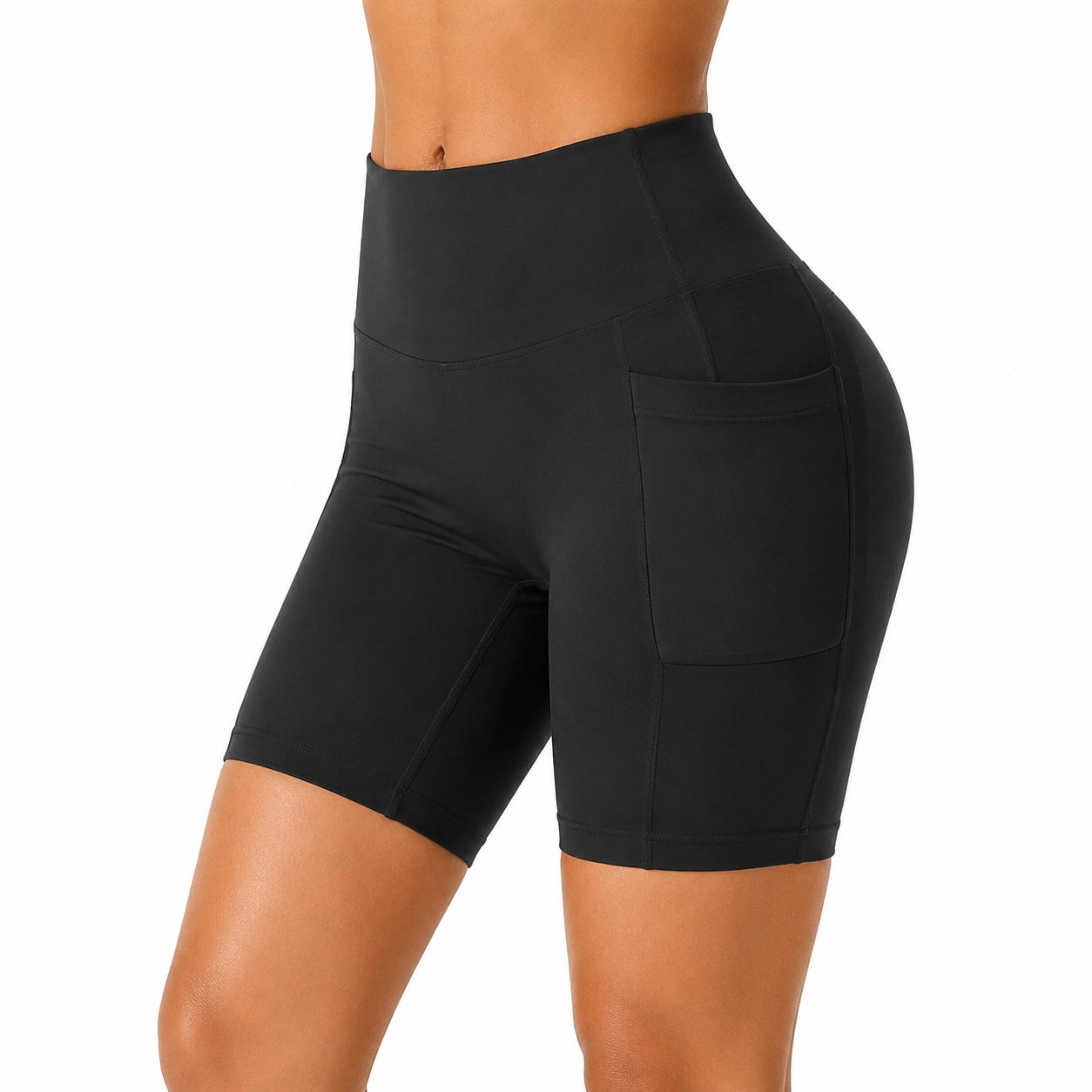 Shorts ciclista donna taglia S in tessuto elasticizzato nero - vita alta con tasche laterali