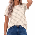 T-shirt da donna taglia S in cotone beige a righe stile casual