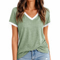 Maglietta donna S in tessuto verde salvia con scollo a V - maniche corte stile casual