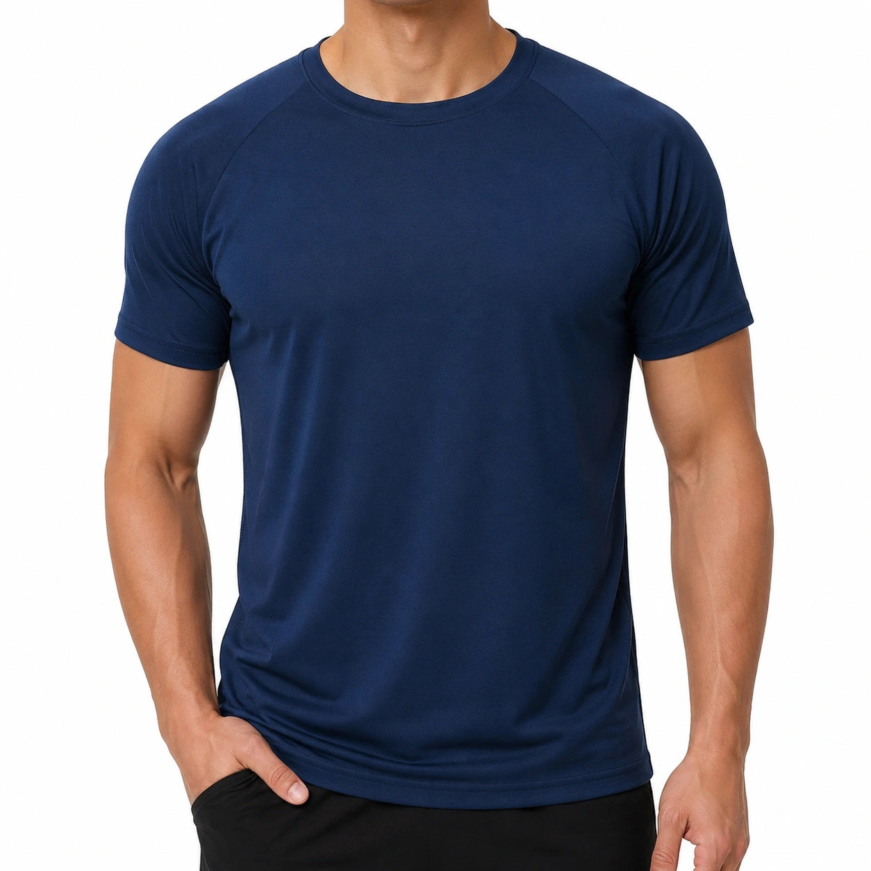 T-shirt uomo taglia M in tessuto tecnico elasticizzato blu navy - maniche corte girocollo per sport