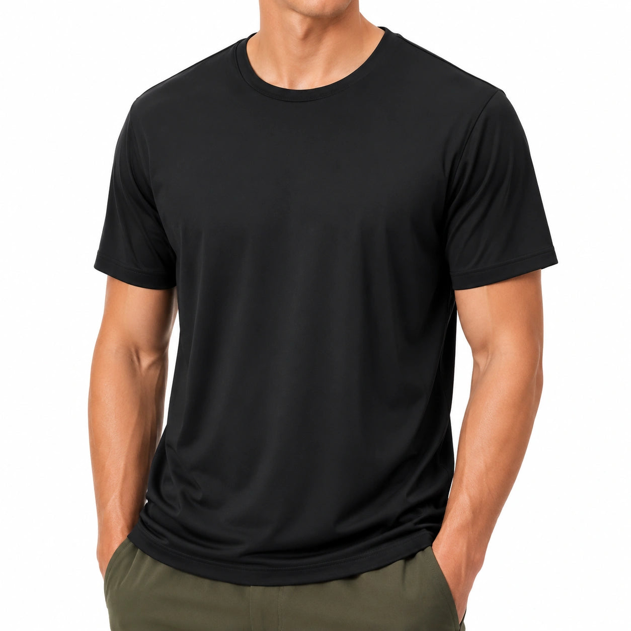 T-shirt uomo taglia L nera in tessuto sintetico a maniche corte - girocollo sportiva