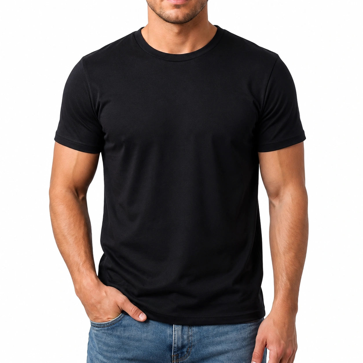 T-shirt da uomo L nera in tessuto a maglia - girocollo a maniche corte
